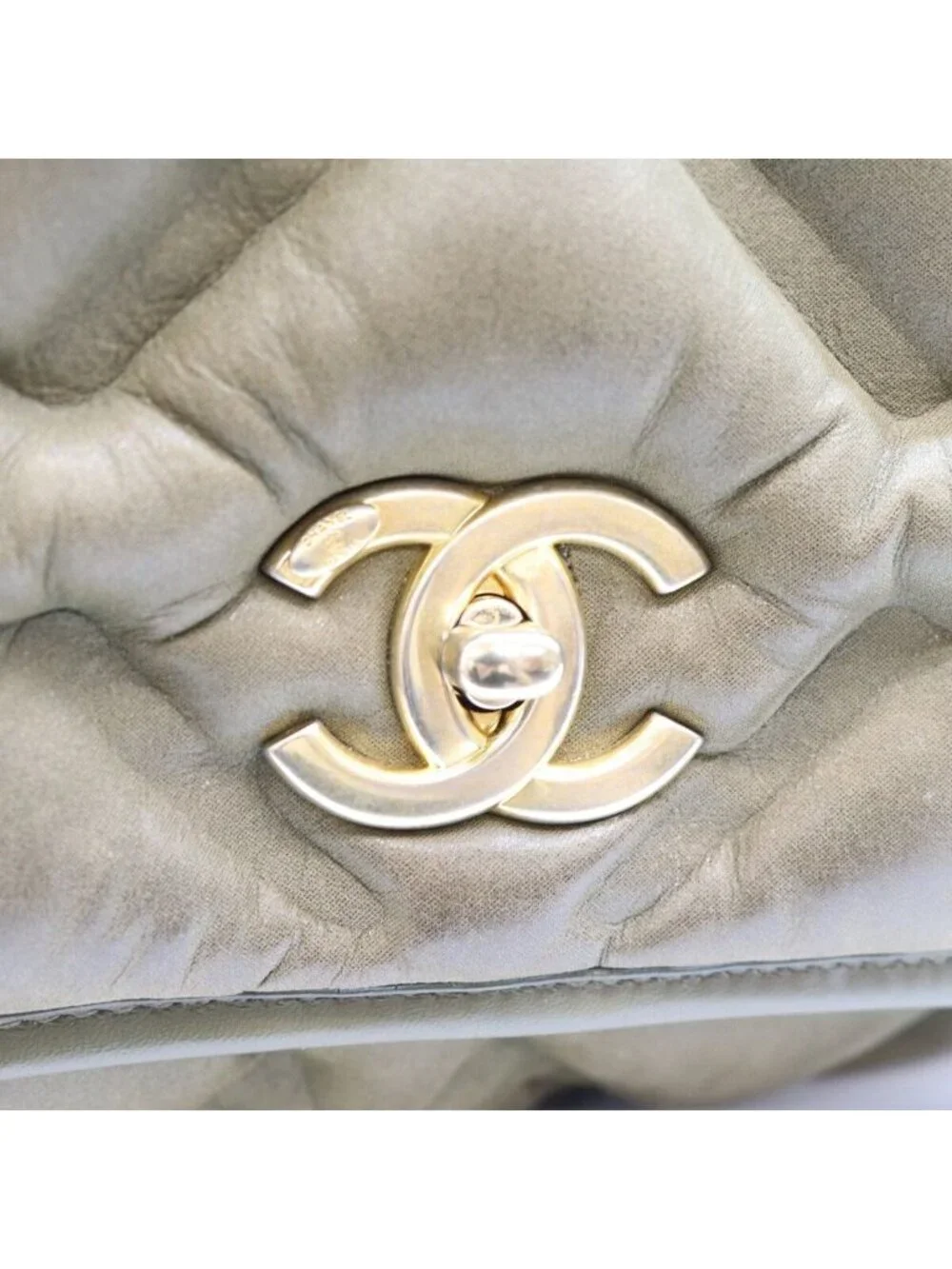 Chanel Khaki Bubble Quilt Calfskin Shoulder Bag
